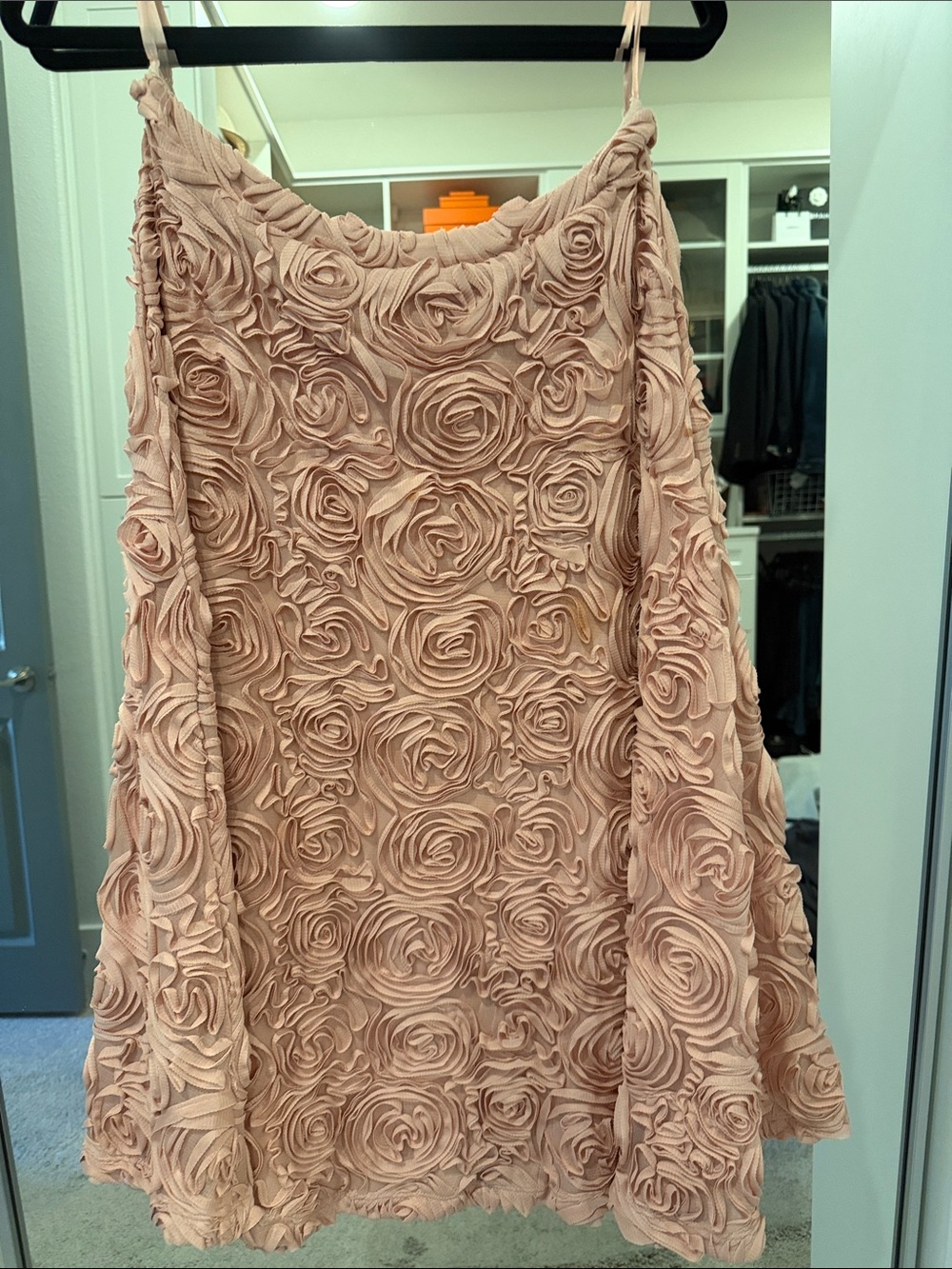Blush Pink Rosette Textured midi skirt